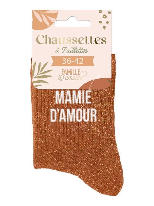 Paire de chaussettes à paillettes Mamie d'Amour Orange - Kiabi