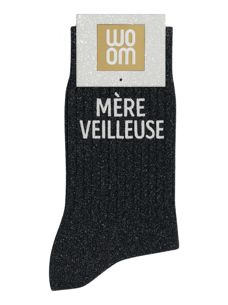 Paire de Chaussettes à Paillettes "Mère-Veilleuse" - Cadeau Maman Blanc Argenté Noir - Kiabi