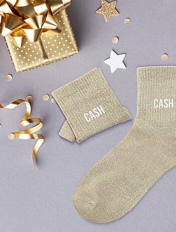 Paire de chaussettes beige à paillettes Cash