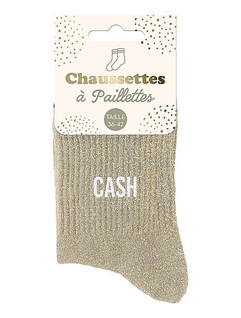 Paire de chaussettes beige à paillettes Cash