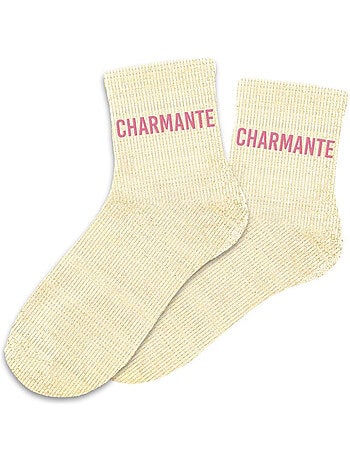 Paire de chaussettes beige à paillettes Charmante