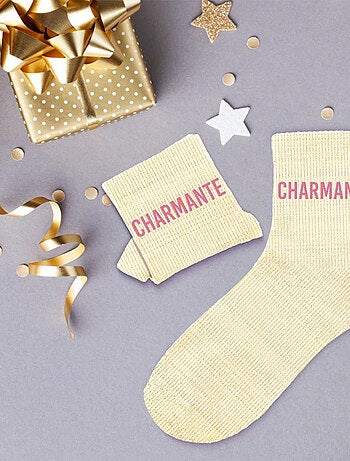 Paire de chaussettes beige à paillettes Charmante