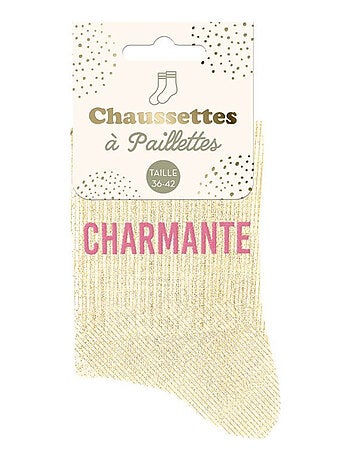 Paire de chaussettes beige à paillettes Charmante