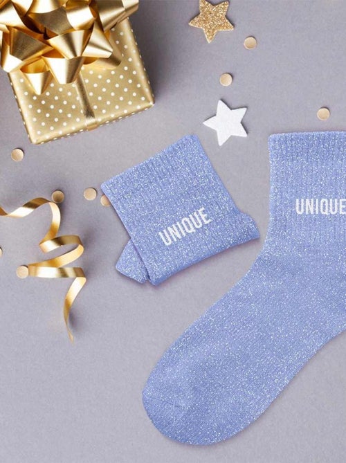 Paire de chaussettes bleu clair pailletées Unique - Kiabi