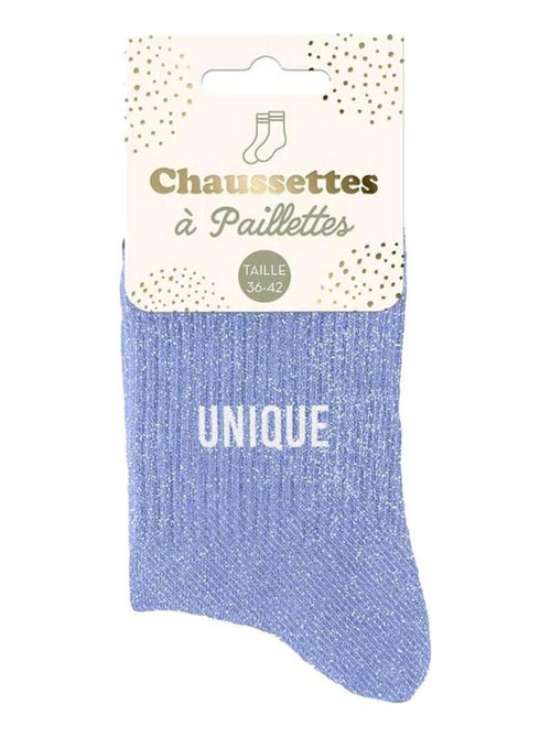 Paire de chaussettes bleu clair pailletées Unique - Kiabi