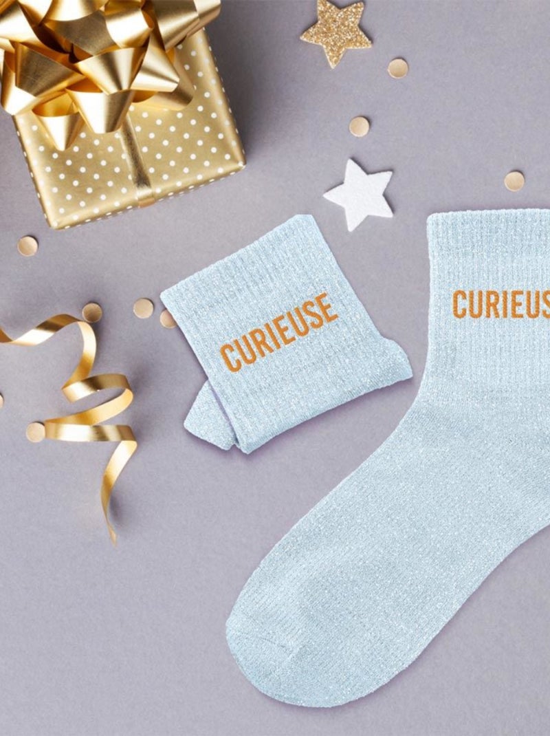 Paire de chaussettes bleues claires pailletées Curieuse Bleu clair - Kiabi