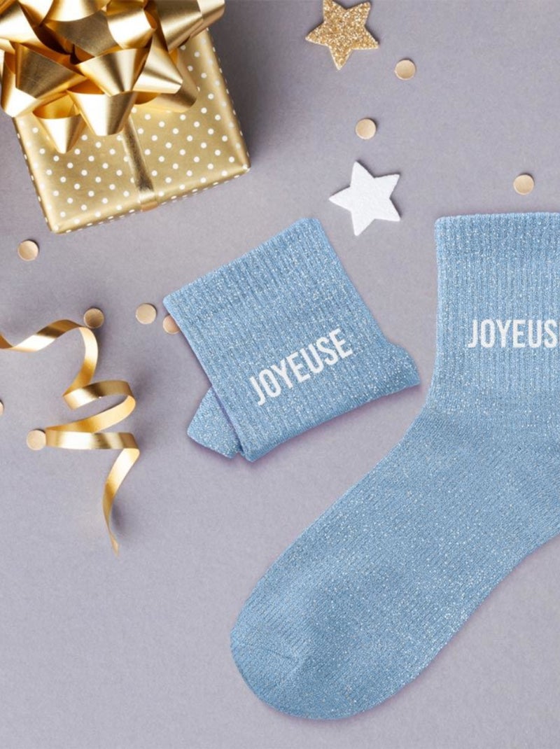 Paire de chaussettes bleues pailletées Joyeuse Bleu clair - Kiabi