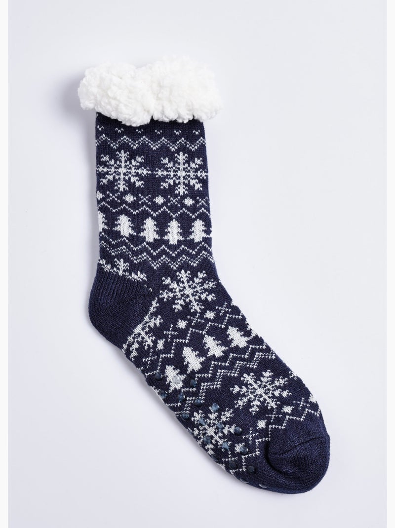 Paire de chaussettes chaudes en sherpa - AFIBEL Bleu marine - Kiabi