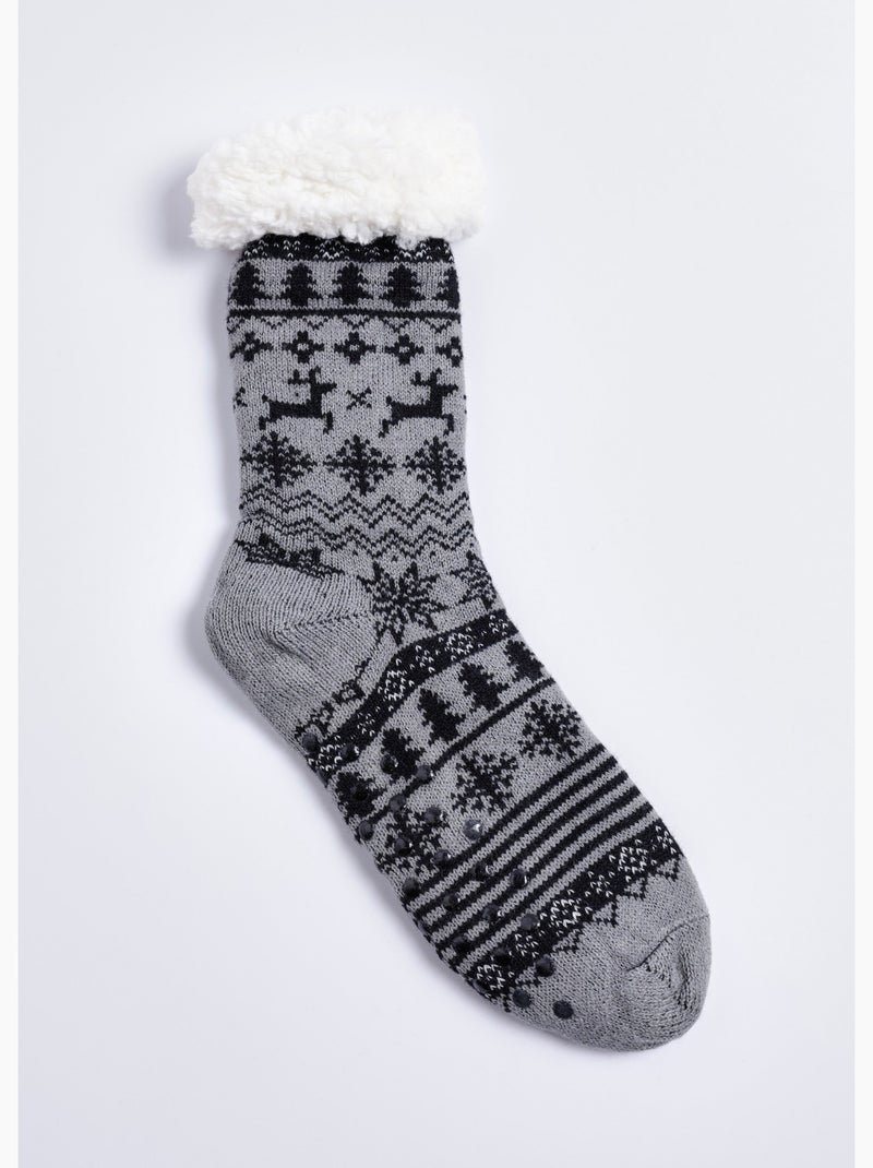 Paire de chaussettes chaudes en sherpa - afibel Gris - Kiabi