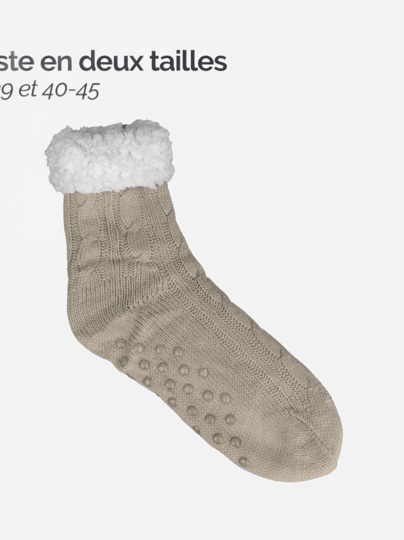 Paire de chaussettes, chaussons polaires mixtes - Taille 35-39 - Vivezen Beige - Kiabi