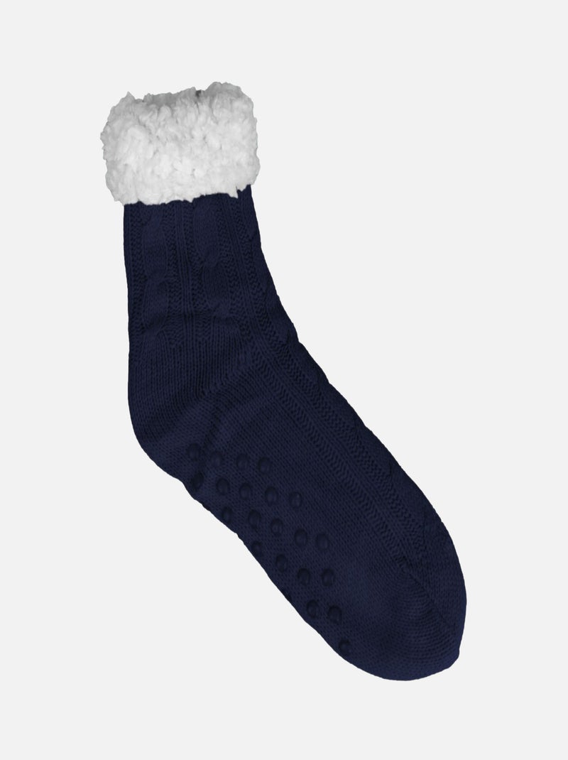 Paire de chaussettes, chaussons polaires mixtes - Taille 35-39 - Vivezen Bleu marine - Kiabi