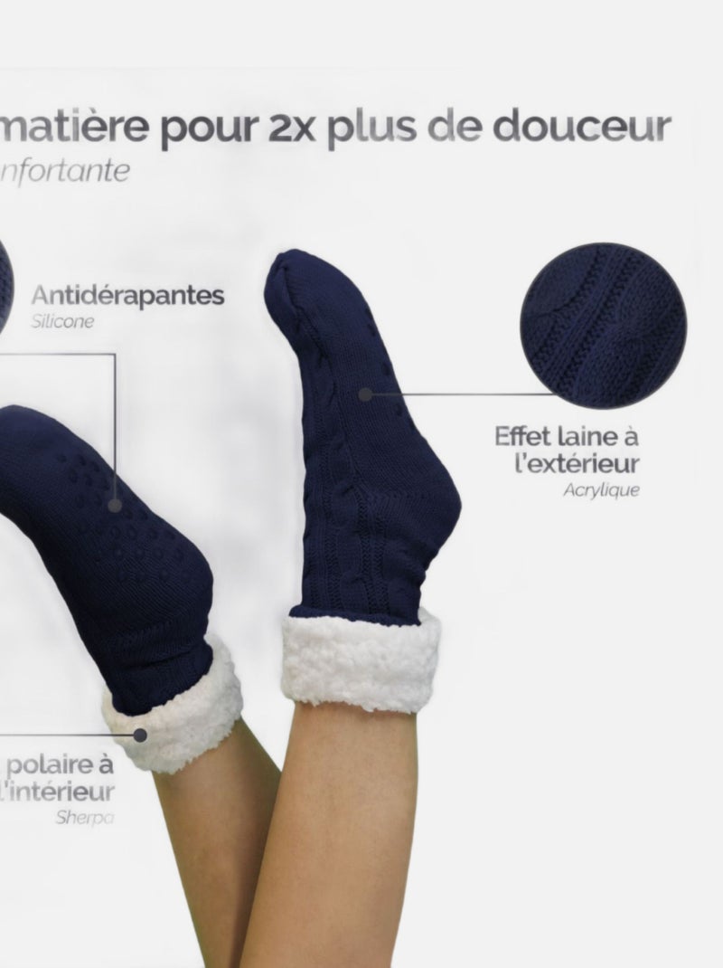Paire de chaussettes, chaussons polaires mixtes - Taille 35-39 - Vivezen Bleu marine - Kiabi