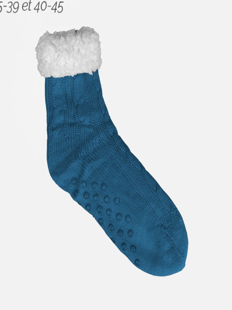 Paire de chaussettes, chaussons polaires mixtes - Taille 35-39 - Vivezen Bleu pétrole - Kiabi