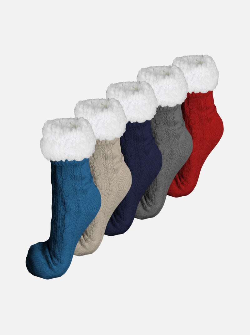 Paire de chaussettes, chaussons polaires mixtes - Taille 35-39 - Vivezen Bleu pétrole - Kiabi