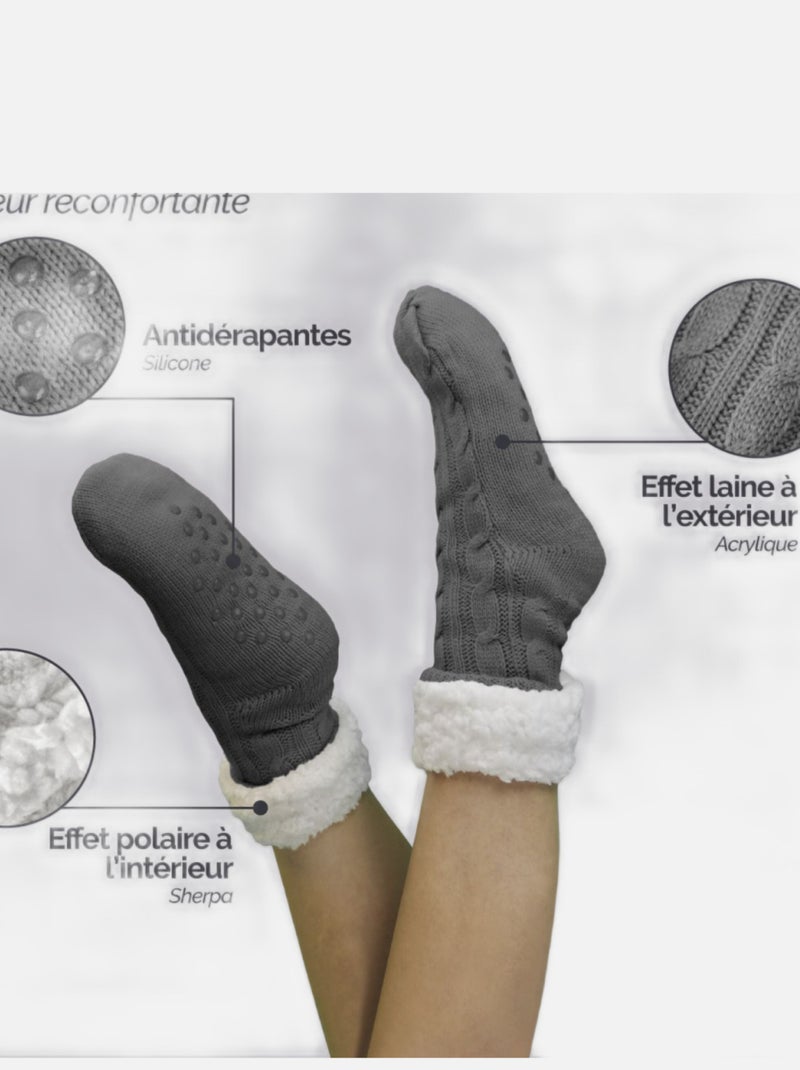 Paire de chaussettes, chaussons polaires mixtes - Taille 35-39 - Vivezen Gris - Kiabi