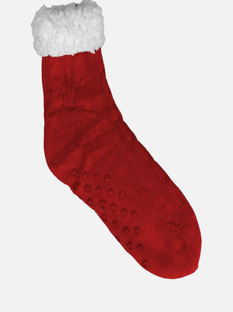 Paire de chaussettes, chaussons polaires mixtes - Taille 35-39 - Vivezen Rouge - Kiabi
