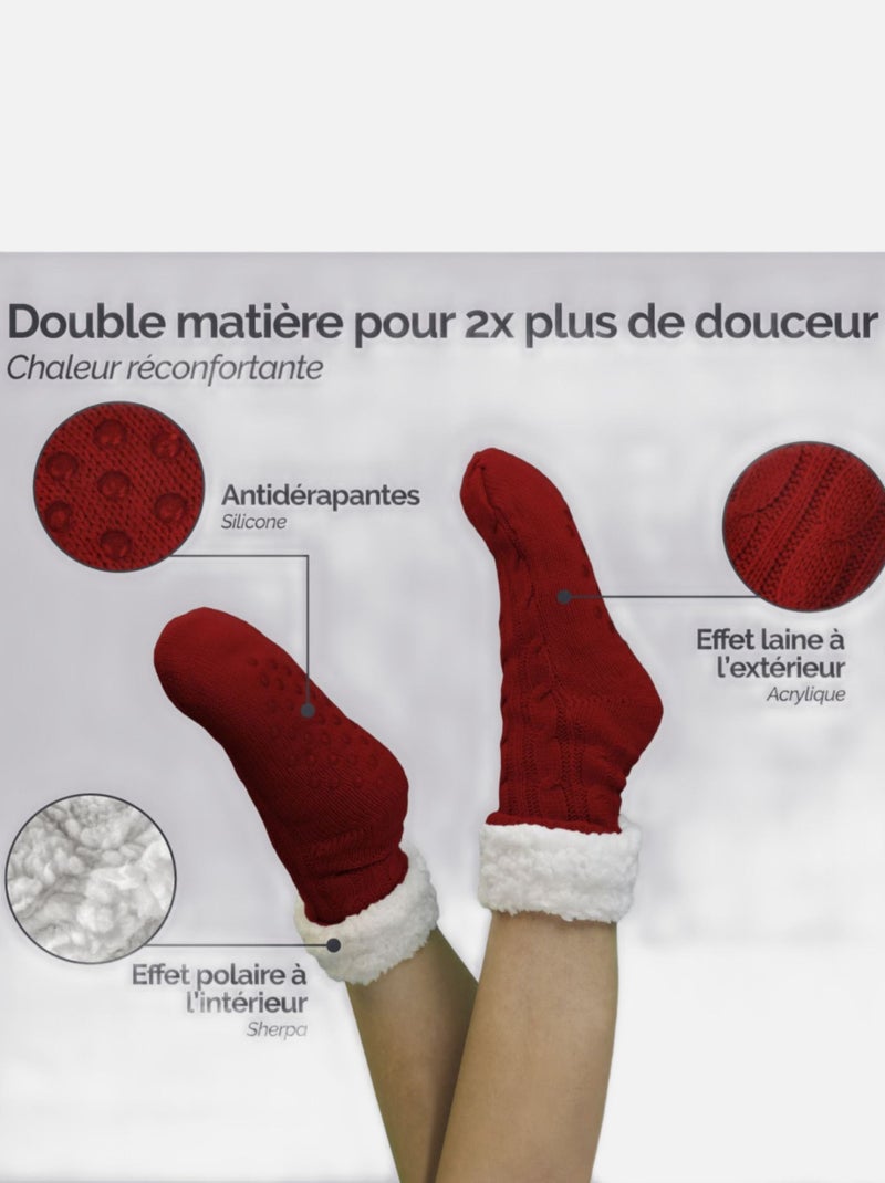 Paire de chaussettes, chaussons polaires mixtes - Taille 35-39 - Vivezen Rouge - Kiabi