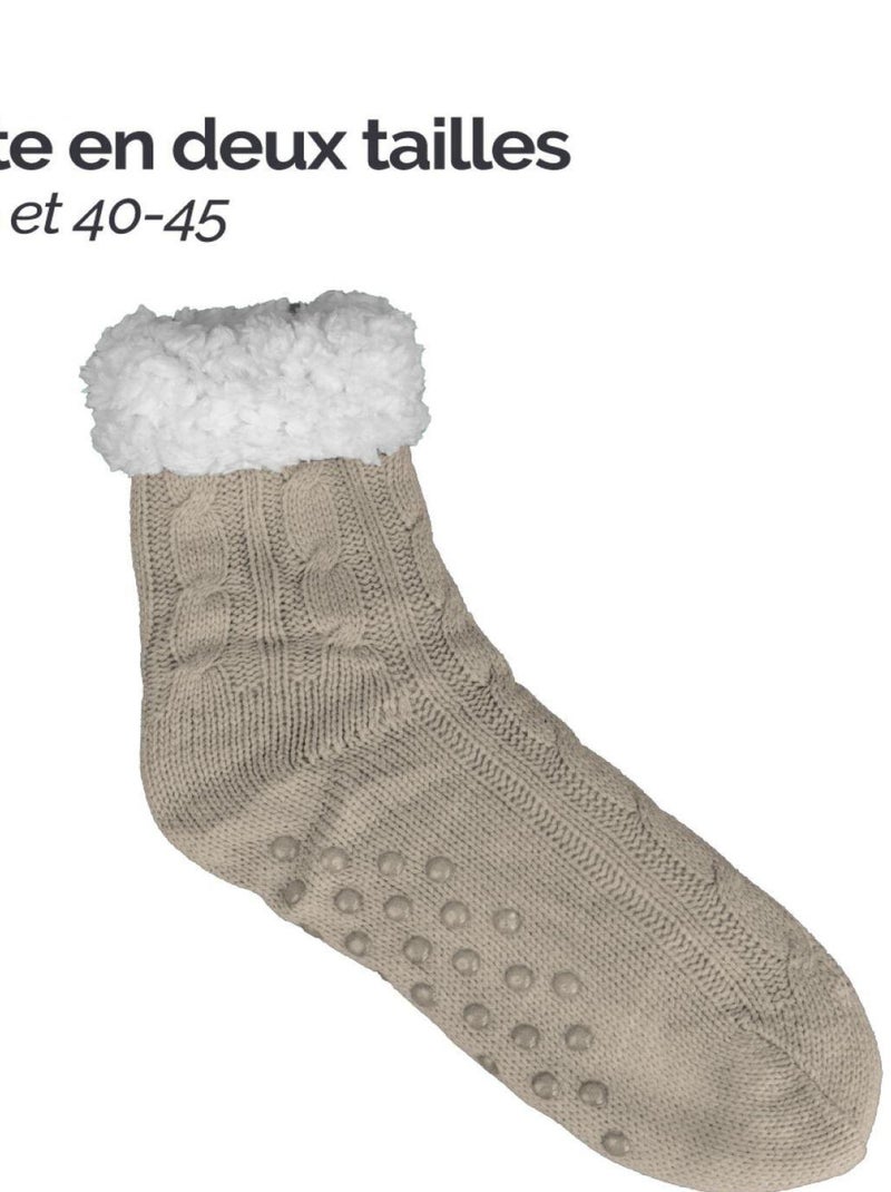 Paire de chaussettes, chaussons polaires mixtes - Taille 40-45 - Vivezen Beige - Kiabi