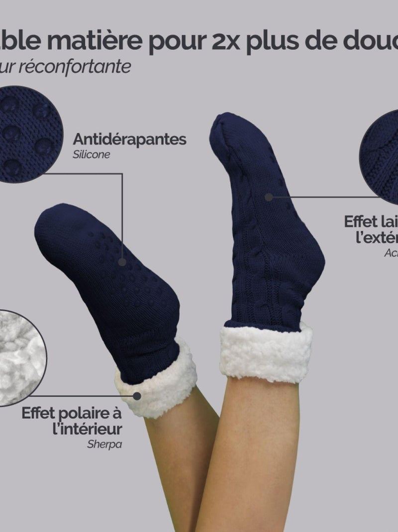 Paire de chaussettes, chaussons polaires mixtes - Taille 40-45 - Vivezen Bleu marine - Kiabi
