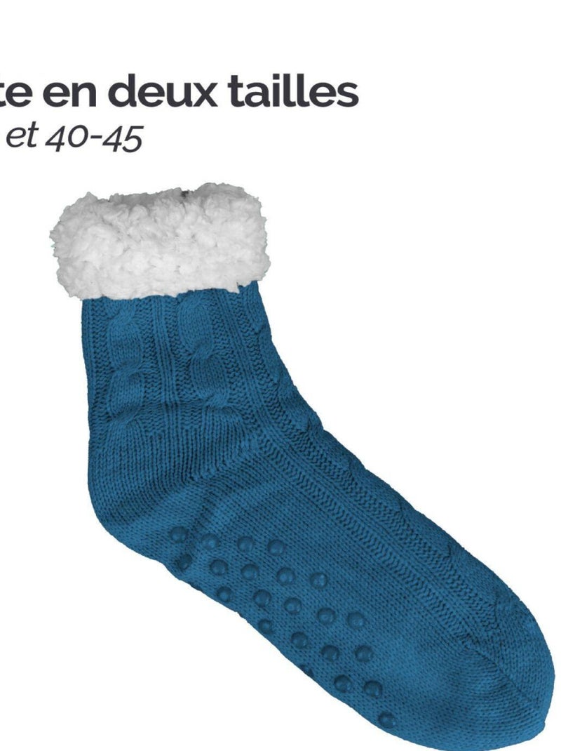 Paire de chaussettes, chaussons polaires mixtes - Taille 40-45 - Vivezen Bleu pétrole - Kiabi