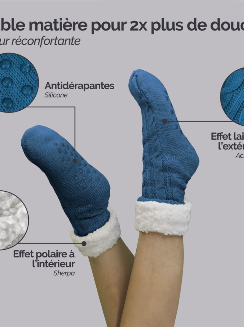Paire de chaussettes, chaussons polaires mixtes - Taille 40-45 - Vivezen Bleu pétrole - Kiabi