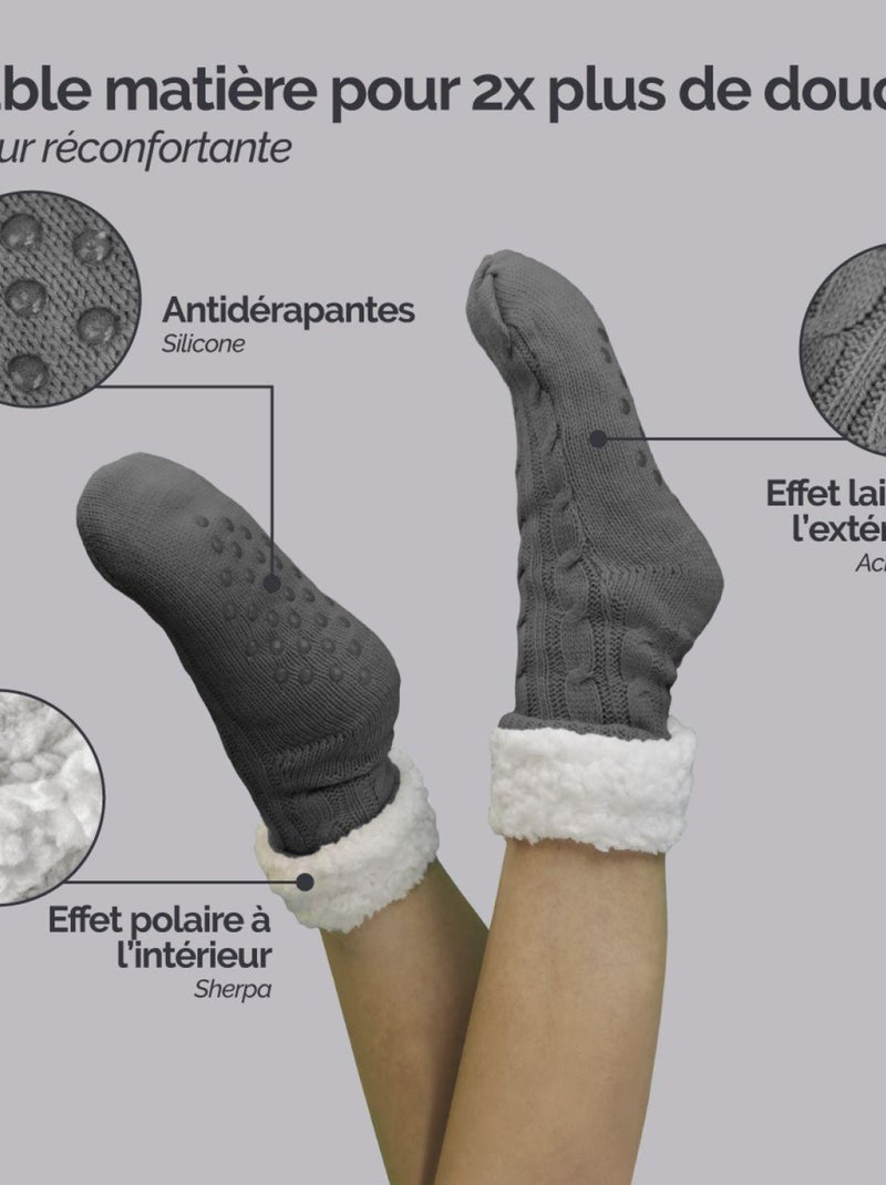 Paire de chaussettes, chaussons polaires mixtes - Taille 40-45 - Vivezen Gris - Kiabi