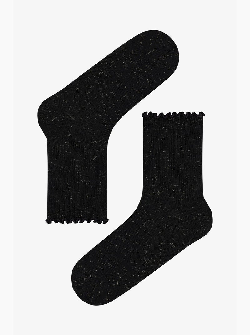 Paire de chaussettes courtes brillantes à volants penti Blanc Noir - Kiabi