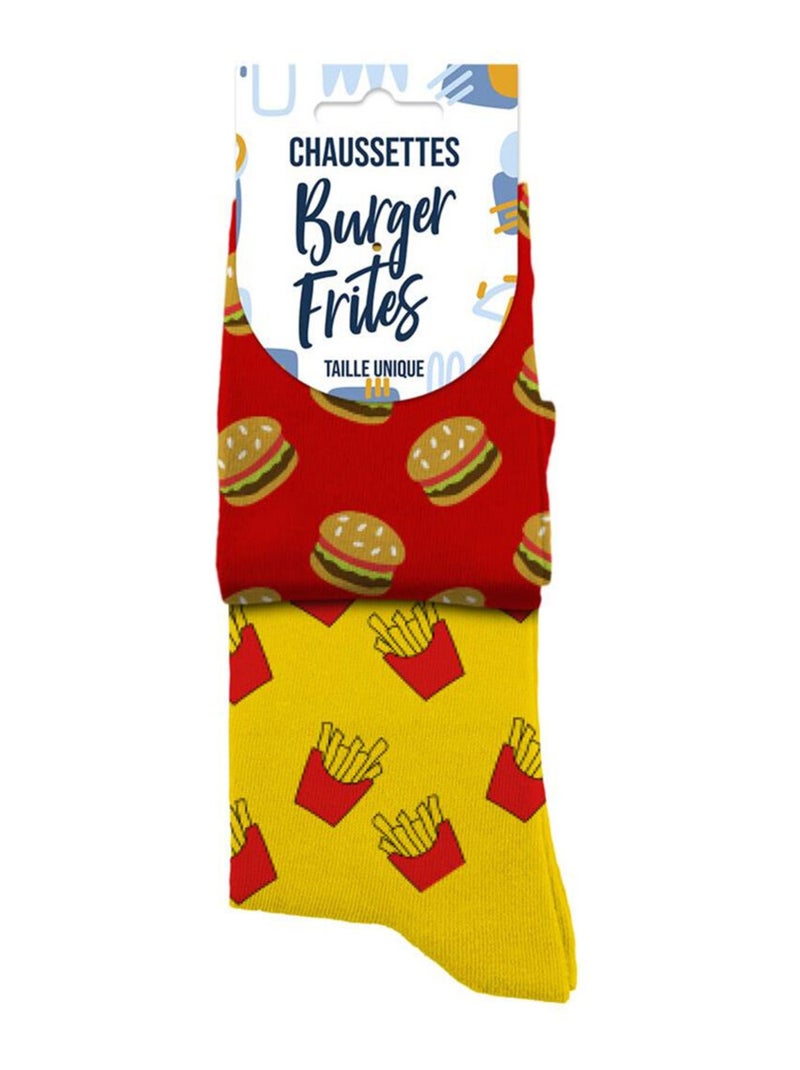 Paire de chaussettes dépareillées burger frites Jaune - Kiabi
