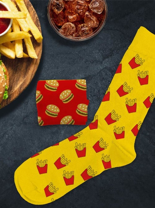 Paire de chaussettes dépareillées burger frites - Kiabi