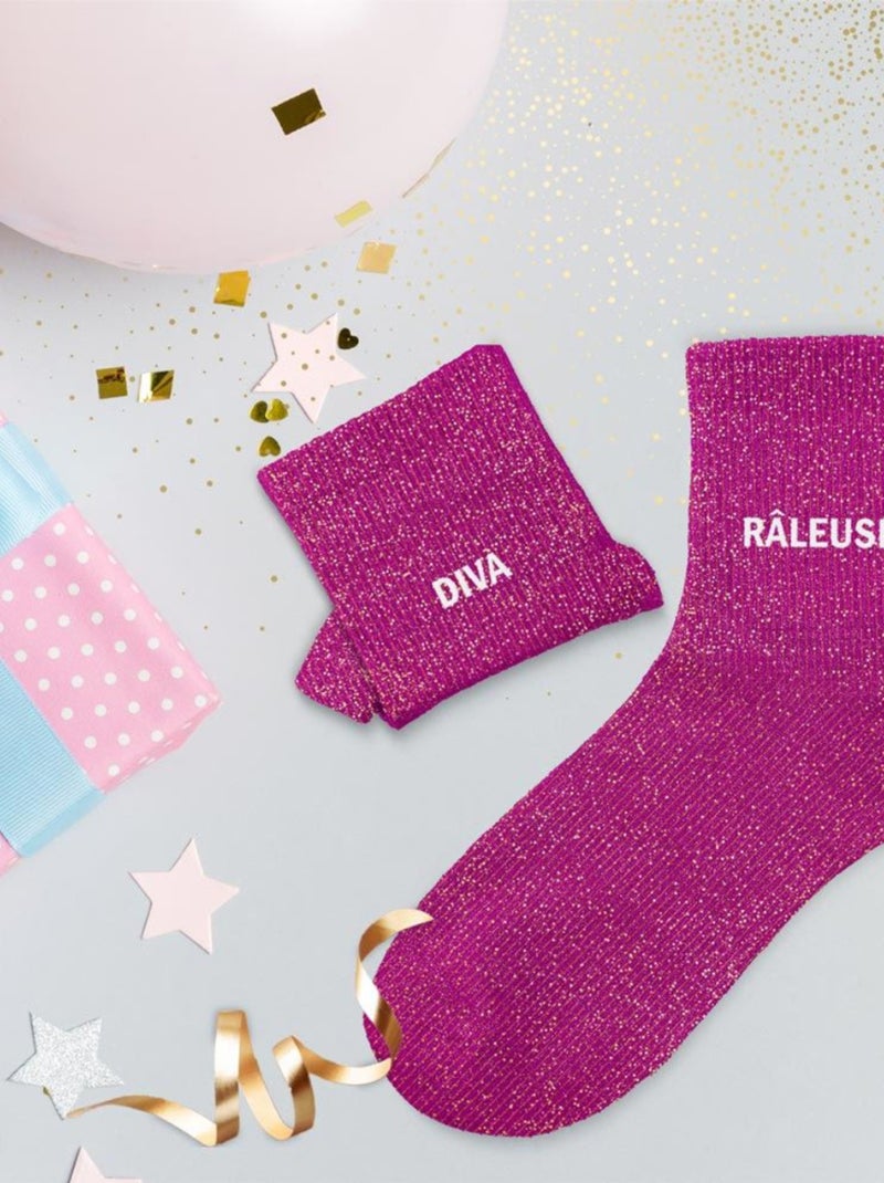 Paire de chaussettes dépareillées fuchsia Diva Râleuse Rose - Kiabi