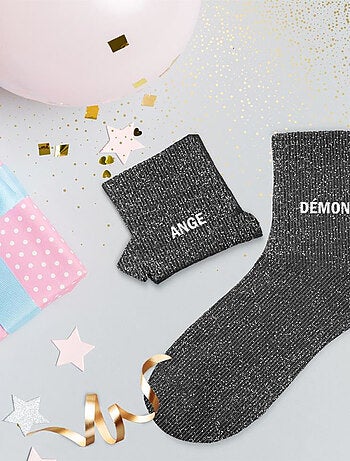 Paire de chaussettes dépareillées noires Ange Démon