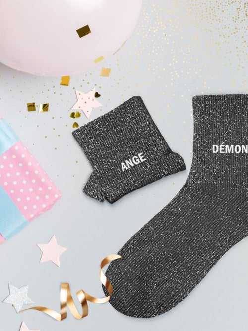 Paire de chaussettes dépareillées noires Ange Démon - Kiabi