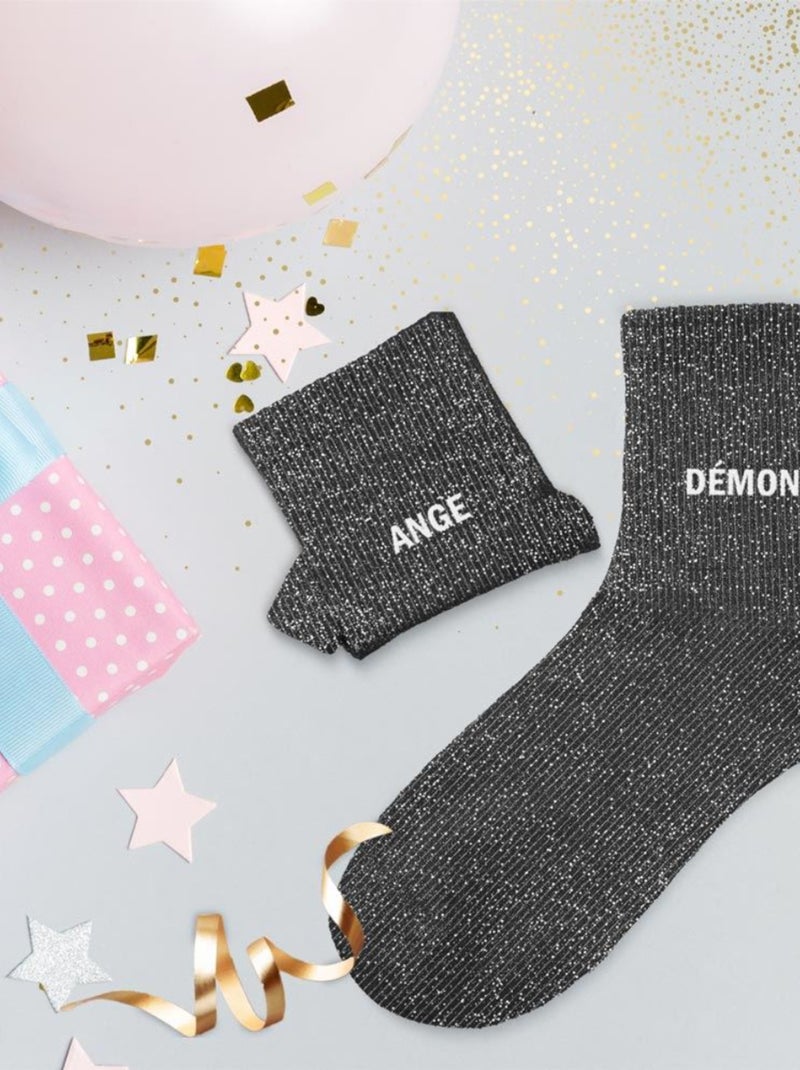 Paire de chaussettes dépareillées noires Ange Démon Noir - Kiabi