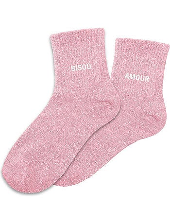 Paire de chaussettes dépareillées rose Bisou Amour