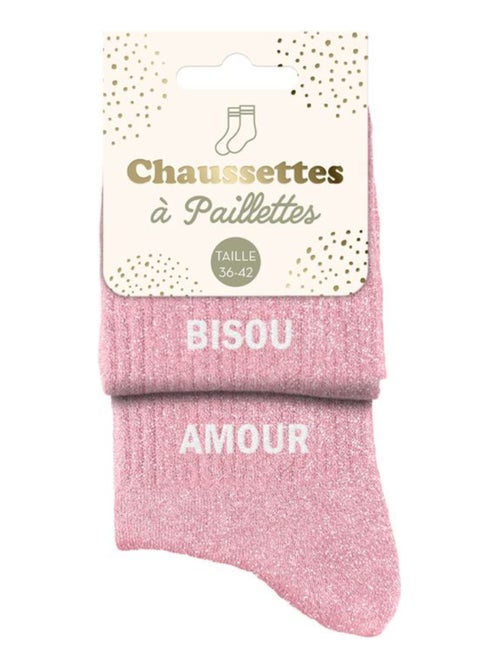 Paire de chaussettes dépareillées rose Bisou Amour - Kiabi