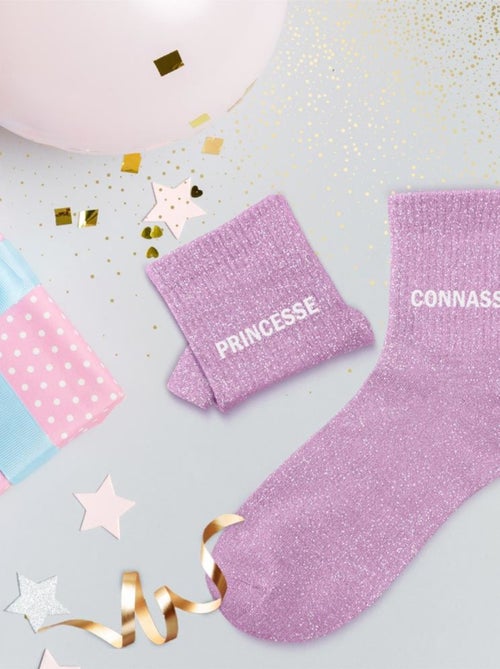Paire de chaussettes dépareillées rose Princesse Connasse - Kiabi