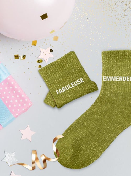 Paire de chaussettes dépareillées vert Fabuleuse Emmerdeuse - Kiabi