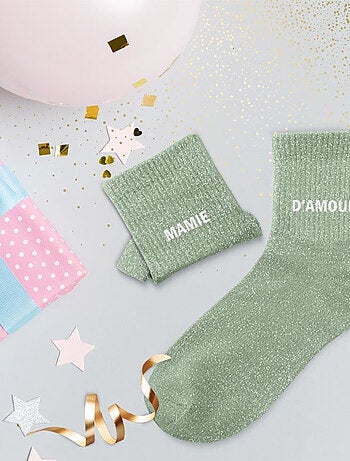 Paire de chaussettes dépareillées vert Mamie d'Amour