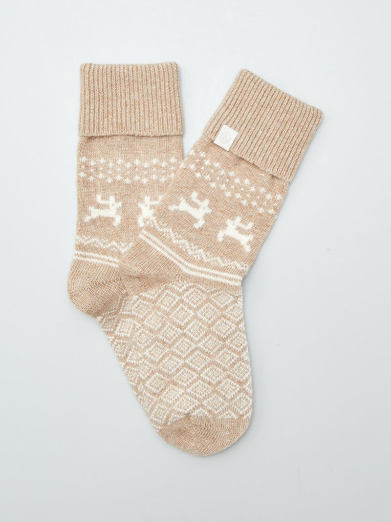 Paire de chaussettes en laine mélangée Beige - Kiabi