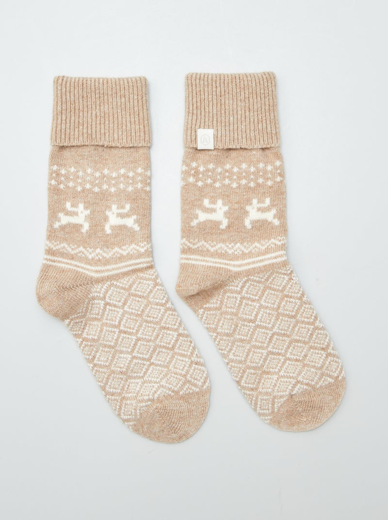 Paire de chaussettes en laine mélangée Beige - Kiabi