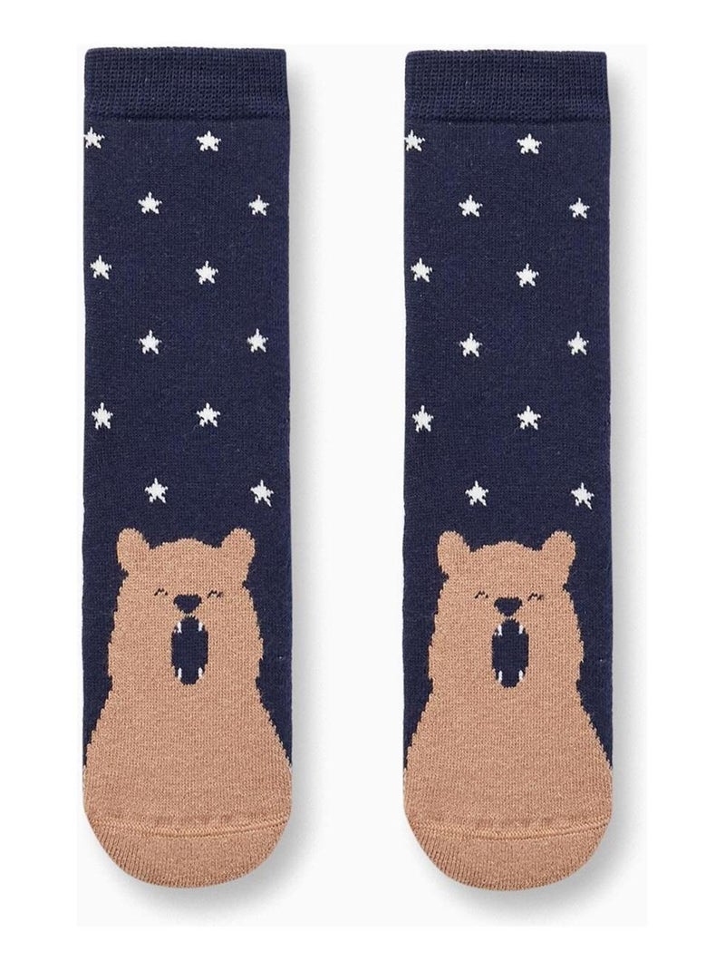 Paire de Chaussettes Épaisses Antidérapantes pour Garçon 'Brillent dans le noir'   TALENTS NIGHT Bleu foncé - Kiabi