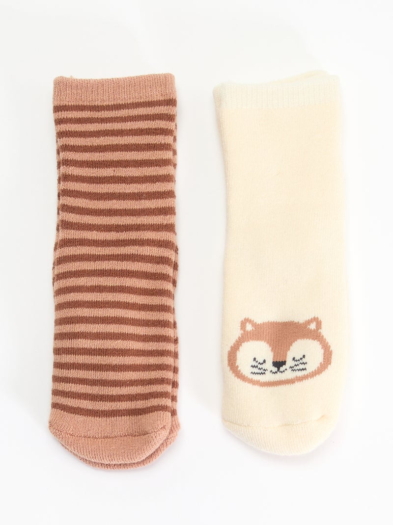 Paire de chaussettes fantaisie anti-dérapantes Beige - Kiabi