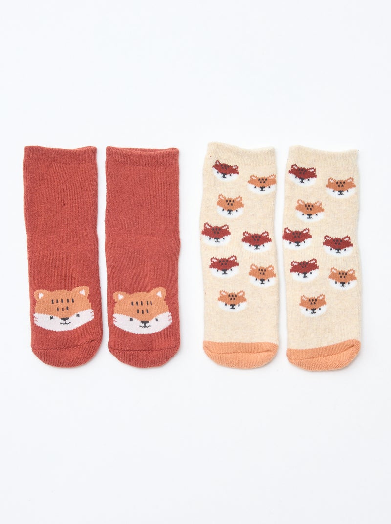 Paire de chaussettes fantaisie anti-dérapantes Marron - Kiabi