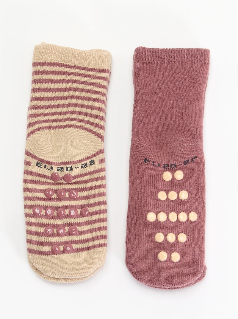 Paire de chaussettes fantaisie anti-dérapantes Marron - Kiabi