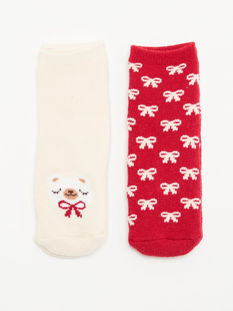 Paire de chaussettes fantaisie anti-dérapantes Rouge - Kiabi