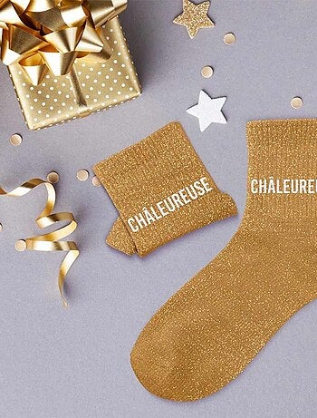 Paire de chaussettes jaunes pailletées Chaleureuse
