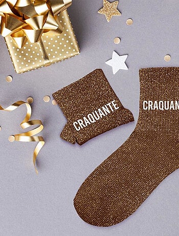 Paire de chaussettes marron à paillettes Craquante