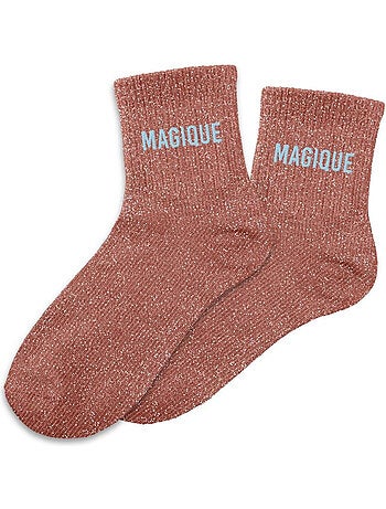 Paire de chaussettes marron à paillettes Magique