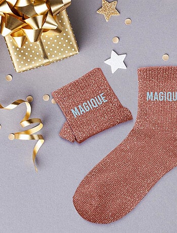 Paire de chaussettes marron à paillettes Magique