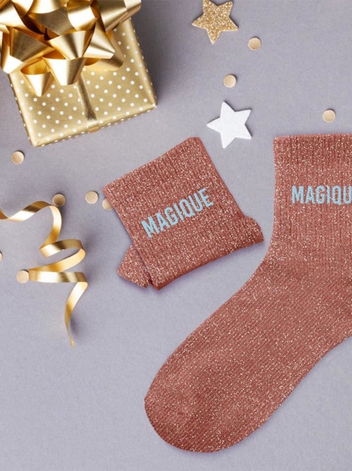 Paire de chaussettes marron à paillettes Magique - Kiabi